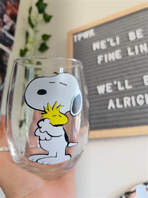 Snoopy Wine Glass Custom Snoopy Cup Personalized Snoopy Etsy