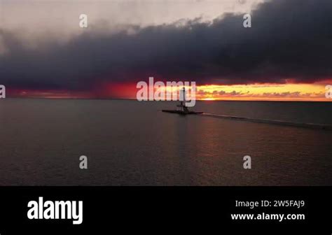 Beautiful Rising Up Panning Sunset Aerial Of The White Colored