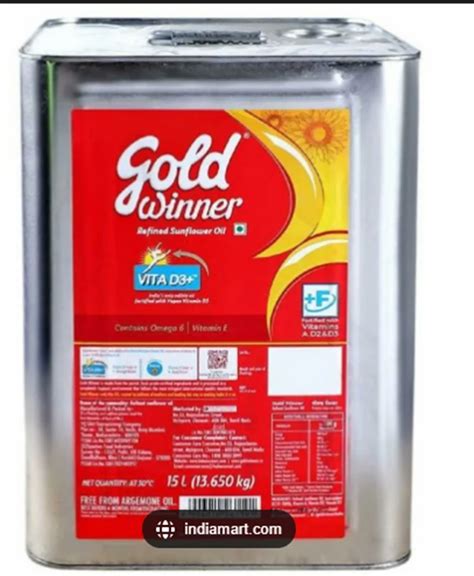 Gold Winner Refined Sunflower Oil Ltr Packaging Type Tin