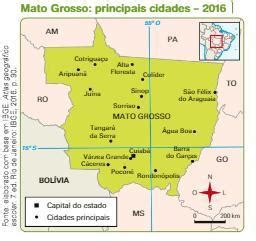 Observe o mapa a seguir que destaca alguns municípios do Mato Grosso