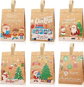 HOWAF 12 Christmas Gifts Bags Christmas Kraft Gift Bags Christmas