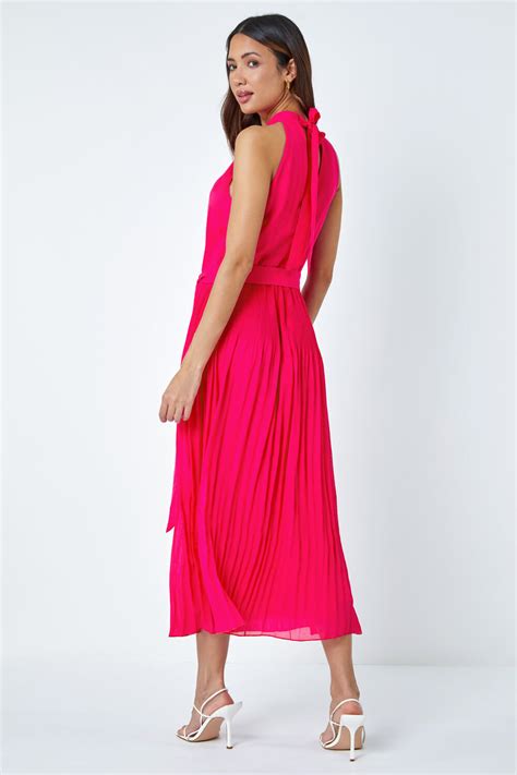 Pink Halterneck Pleated Maxi Dress Roman Uk