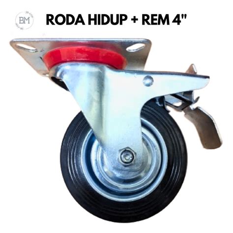 Jual Roda Troli Etalase Karet Hitam 4 In Mati Hidup Putar Rem 1PCS