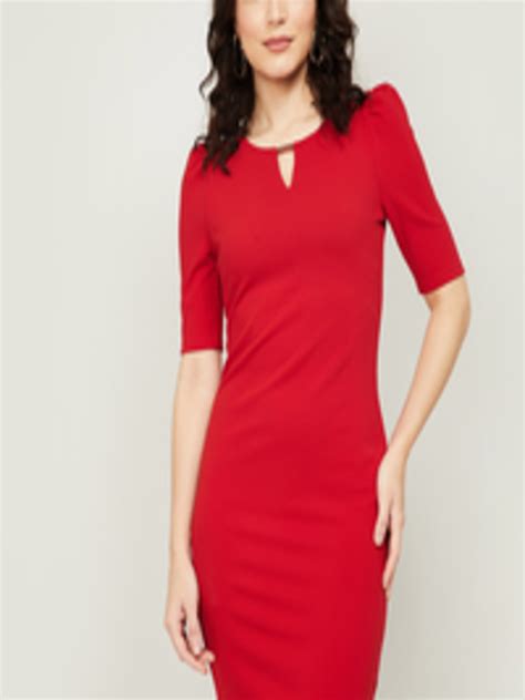 Buy CODE By Lifestyle Red Keyhole Neck Sheath Dress Dresses For Women