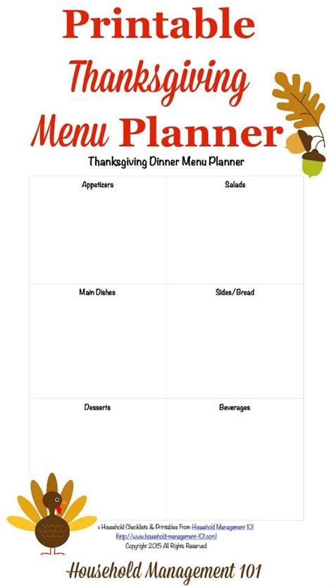 Free Printable Thanksgiving Dinner Menu Planner Thanksgiving Menu