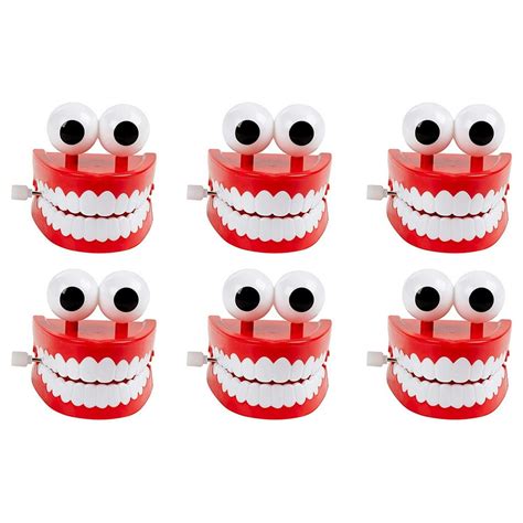 Blue Panda Chomping Teeth - 6-Pack Wind-Up Chattering Teeth with Eyes ...