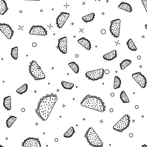 Black Taco With Tortilla Line Icon Isolated Seamless Pattern On White