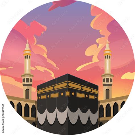 Vector Illustration Of The Kabah In Masjidil Haram With Sunset Sky View