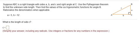 Solved Suppose Abc Is A Right Triangle With Sides A B And C And A Right Angle At C Use The