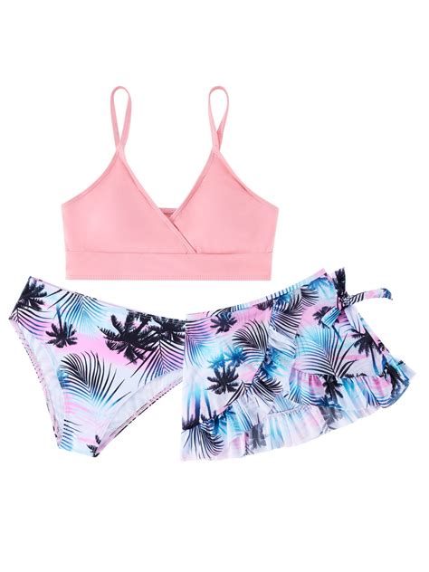 Girl S Piece Bikini Swimwear High Waisted Bathing Suit Bikini Set Swimwear With Knot Side