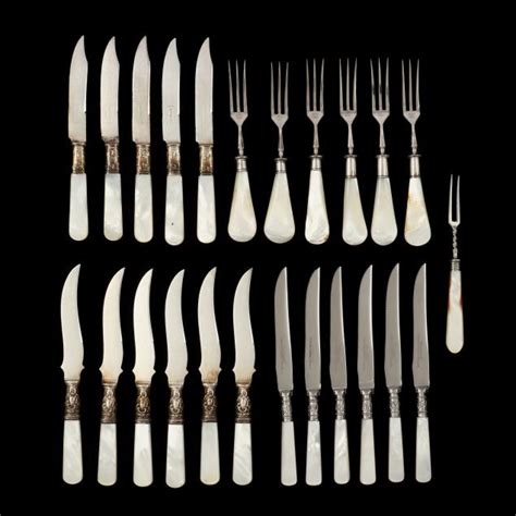 Assembled Set Of Mother Of Pearl Handled Berry Forks And Knives Lot