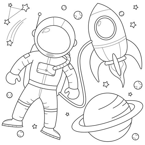 Astronaut With Rocket In Space Suitable For Childrens Coloring Page