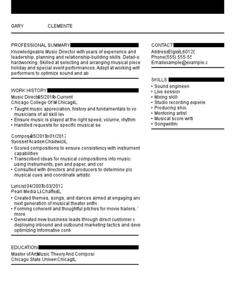 Professional Music Resume Examples Samples For 2022 Livecareer