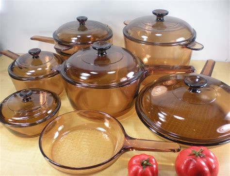 Corning Vision Amber Cookware Pots Pans 14 Pc