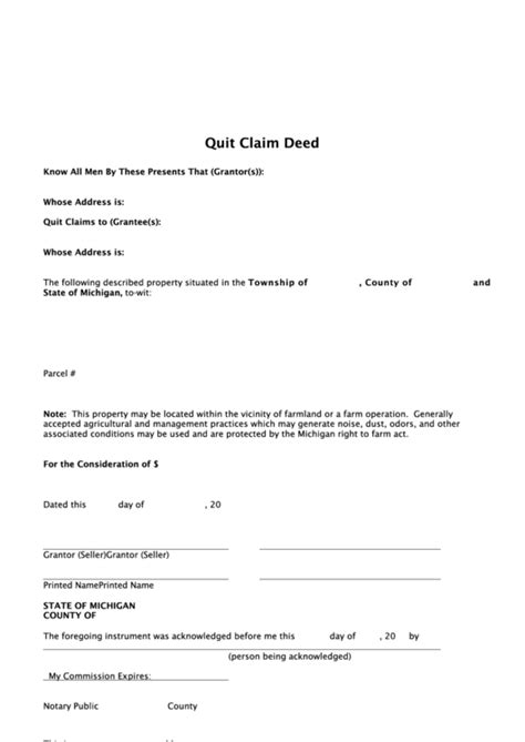 Printable Quit Claim Deed Michigan