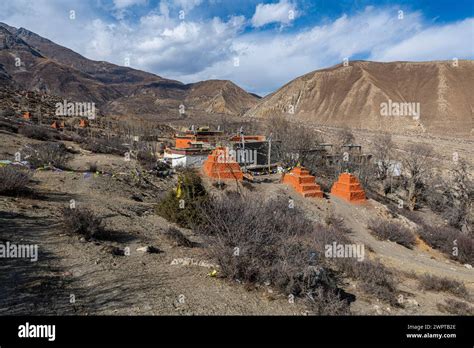 colourfully painted buddhist stupa ghar gumba monastery kingdom