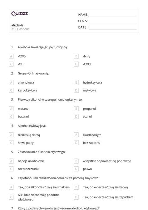 Ponad Alkany Cykloalkany I Grupy Funkcyjne Arkuszy Roboczych Dla