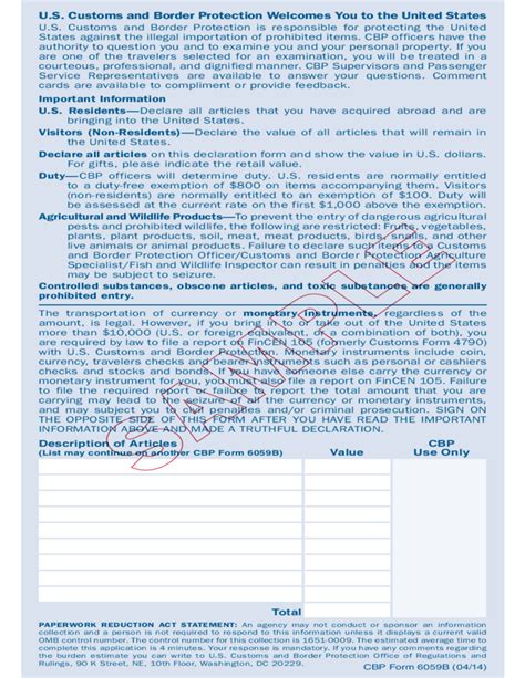 Us Customs Form 6059b Fillable Printable Forms Free Online