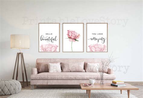 Hello Gorgeous Printhello Beautifulblush Pink Wall Etsy In 2021 Pink Wall Art Pink Walls