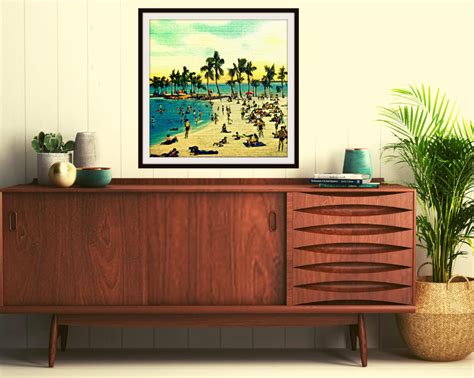 Vintage Beach Print Old Florida Art Print Palm Trees Sand Etsy