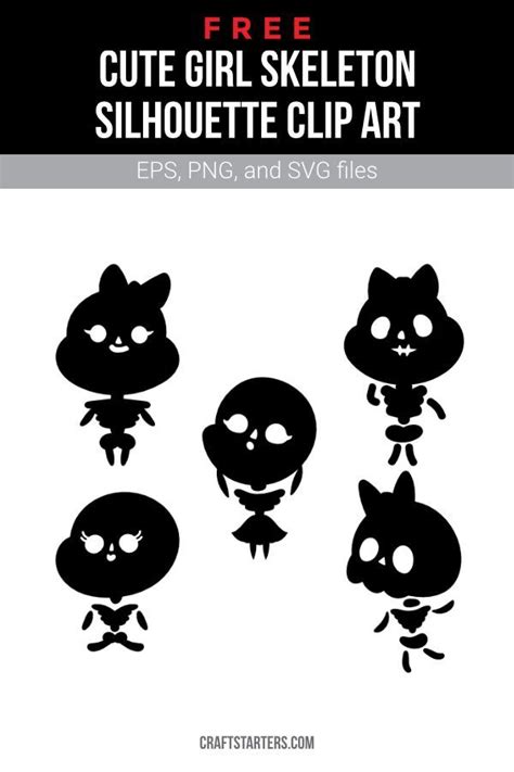 The Cute Girl Skeleton Silhouette Clip Art Is Shown In Black And White