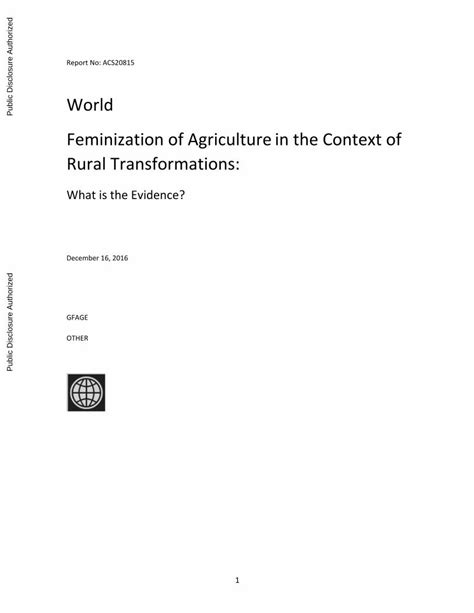 Pdf World Feminization Of Agriculture In The Context Of Work In