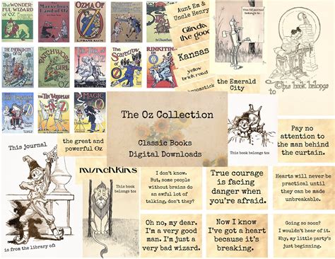 The Oz Collection Book Covers, Book Plates, Journal Prompts, Printable ...