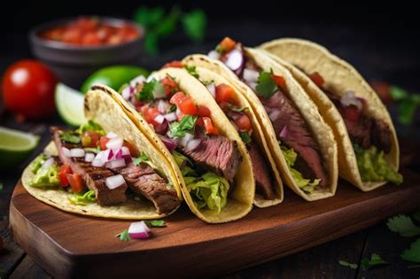 Premium Photo Grilled Beef Tacos With Fresh Guacamole And Salsa