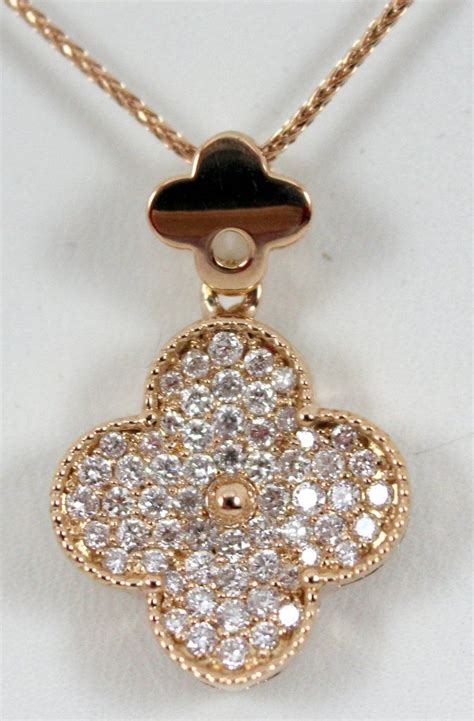 18k Rose Gold Quatrefoil Diamond Pendant On Diamond Cut Superflex Rose