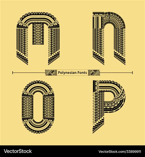 Alphabet polynesian style in a set mnop Royalty Free Vector