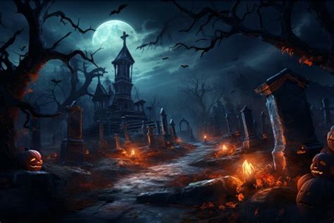 Chilling Halloween graveyard. Generate Ai