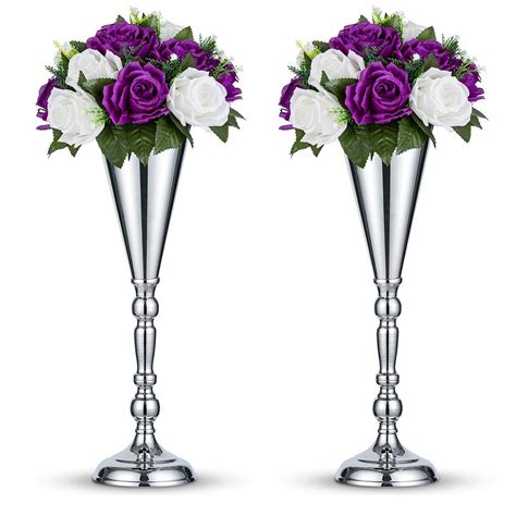 Buy NUPTIO 2 Pcs Op Silver Metal Wedding Flower Trumpet Vase Table