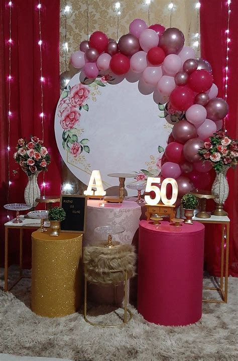 Festa De 50 Anos Feminina Dourada - 50 anos no rosa com dourado | Festa de 50anos feminina, Aniversario ...