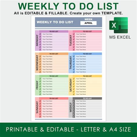 Excel Spreadsheet Template To Do List Printable To Do List Edtiable