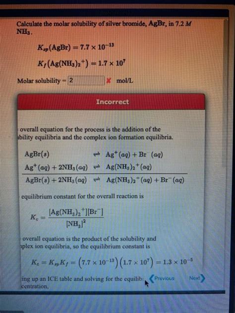 Solved Calculate The Molar Solubility Of Silver Bromide