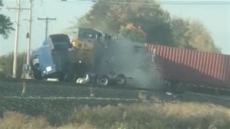 WATCH Train Strikes Semi Stuck On Tracks Near Pendleton Wthr