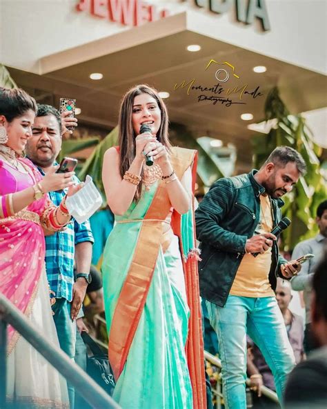 Payal Rajputs Stunning Look In A Sky Blue Silk Saree At A Shop Opening