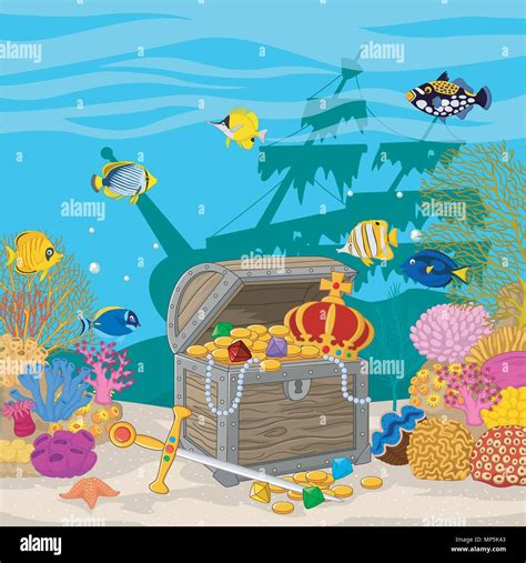 Treasure Chest In Underwater Background Stock Vector Image Art Alamy