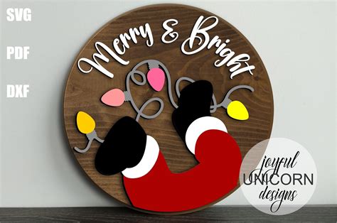 Merry And Bright Round Sign Svg File Graphic By Joyfulunicorn