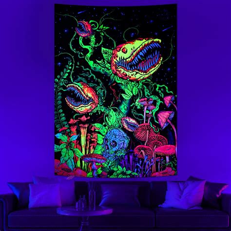 Amazon Krelymics Blacklight Skull Tapestry Flowers And Vines