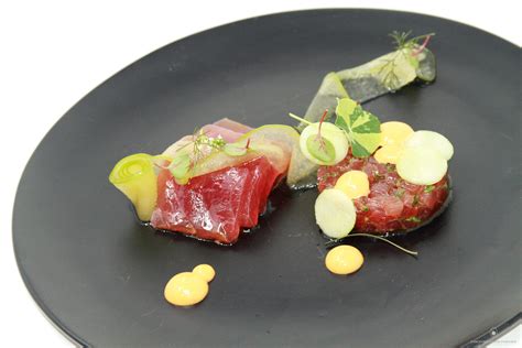 Two Way Ahi Tuna Crudo Green Apple Elderflower Red Shiso Ahi Tuna