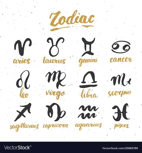 Zodiac Signs Set And Letterings Hand Drawn Vector Image