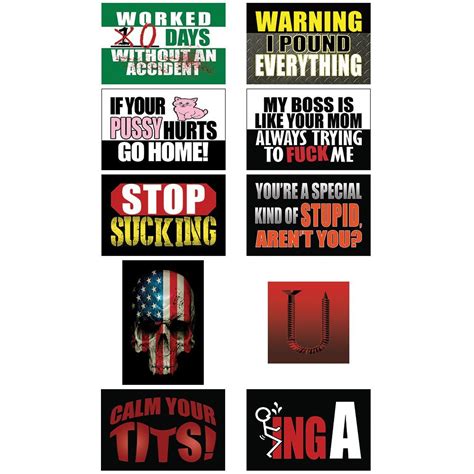 Buy Funny Adult Hard Hat Stickers 10 Pack With Skull And Slogans For