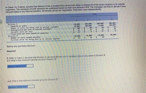 Solved In Cases To Below Assume That Division A Has A Chegg