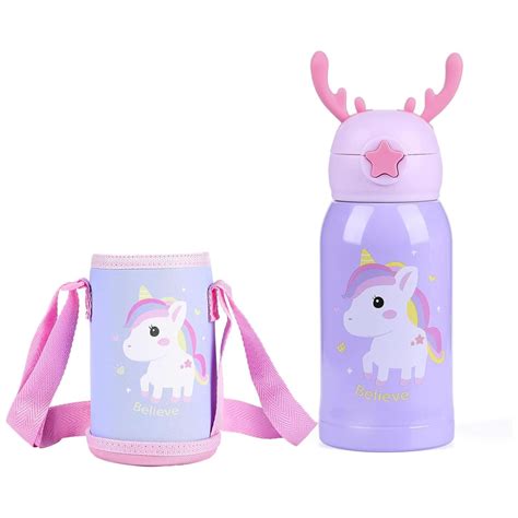 Ripley Botella De Agua Portatil Ml Unicornio Kawaii Lila Infantil