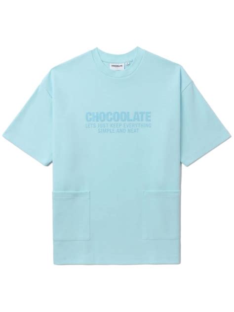 Chocoolate Logo Print Cotton Blend T Shirt Blue Farfetch Au