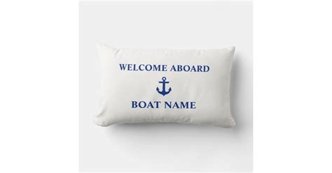 Nautical Blue Welcome Aboard Boat Name White Lumbar Pillow Zazzle