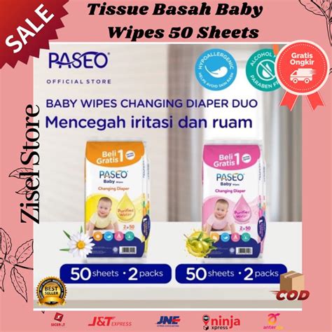 Jual TISSUE BASAH PASEO BABY WIPES 50 SHEETS PROMO BELI 1 GRATIS 1