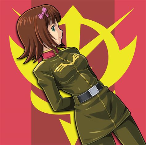 Safebooru Pixiv198858 Belt Brown Eyes Brown Hair Cosplay Flag Green Eyes Gundam