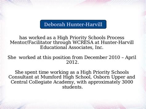 Deborah Hunter Harvill Is Working As High Priority Schools Process